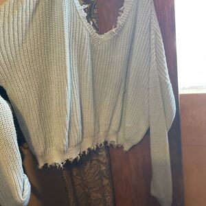 Frayed Hem Gray Sweater